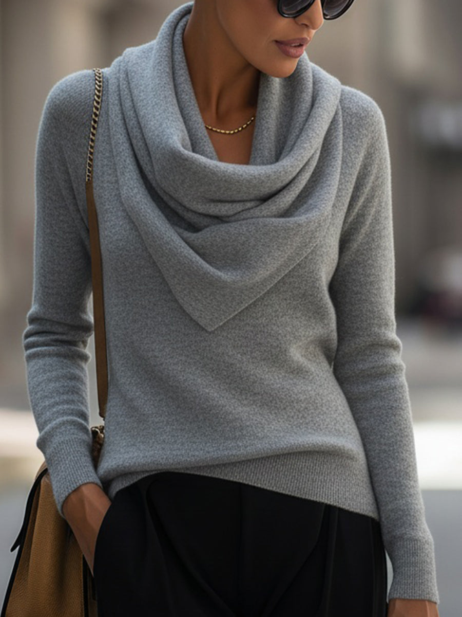 Draped Cowl Neck Long Sleeve Top by Merchant Mona