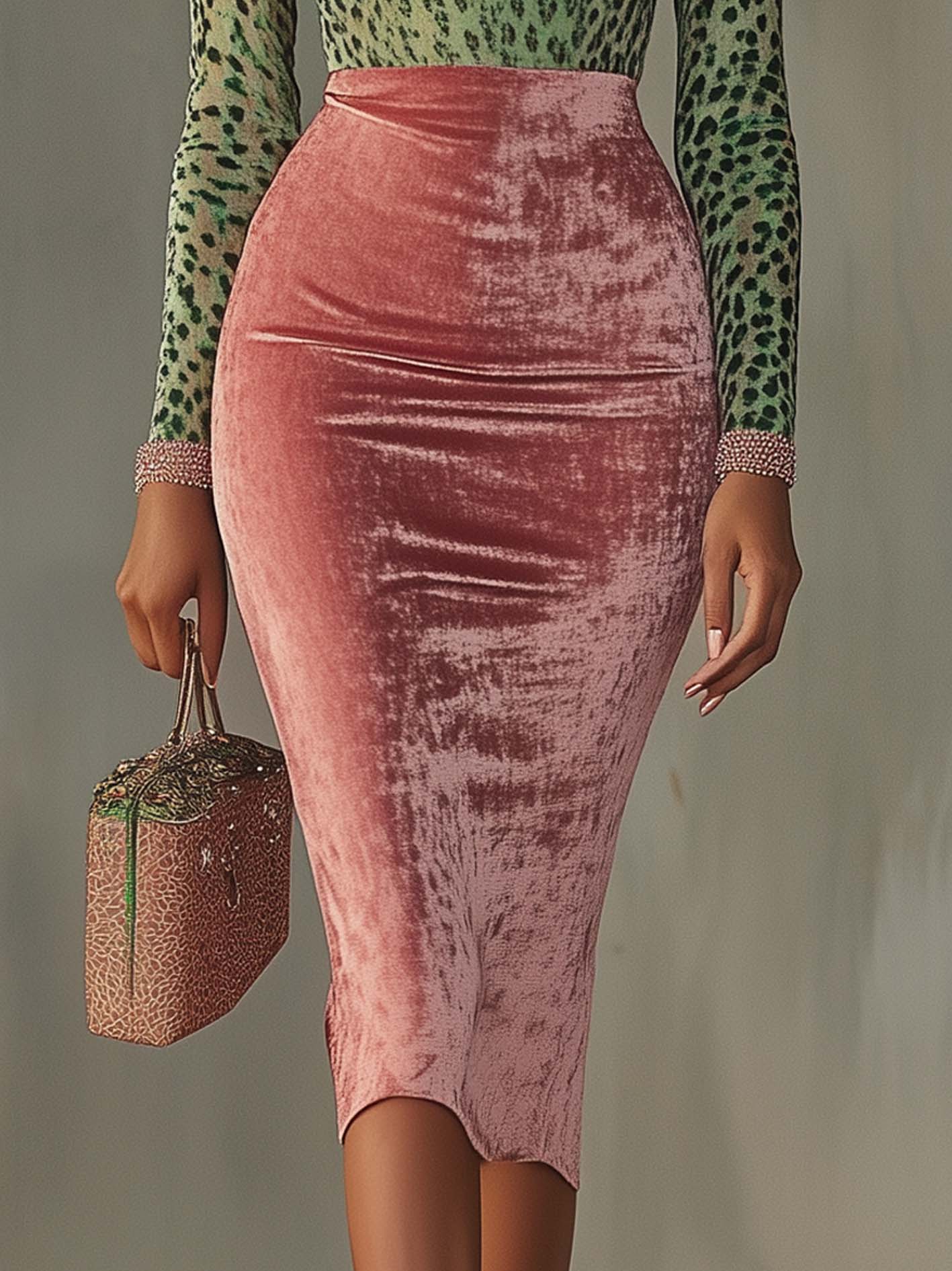 Pink Velvet Leopard Print Patchwork Dress by Merchant Mona