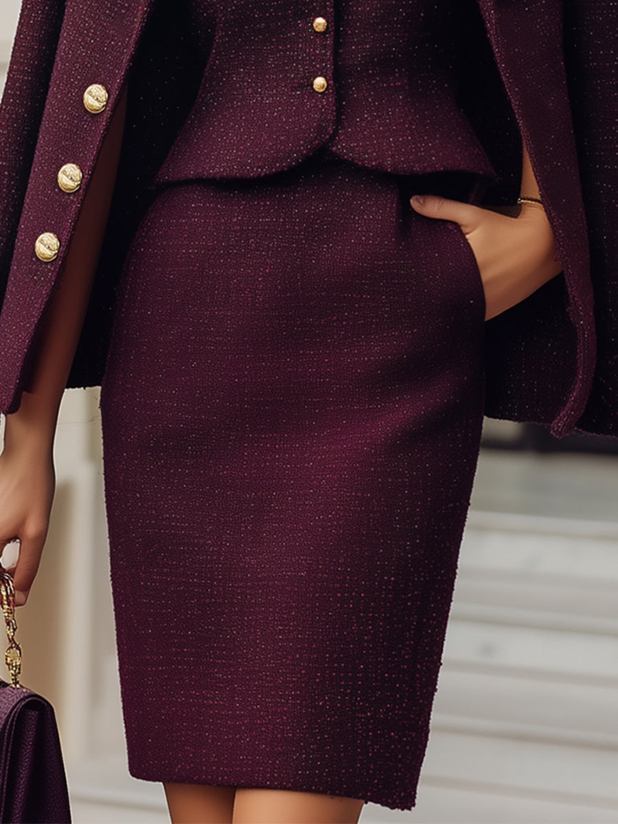 Wine Sparkle Tweed Cape 3-Piece Power Set by Merchant Mona
