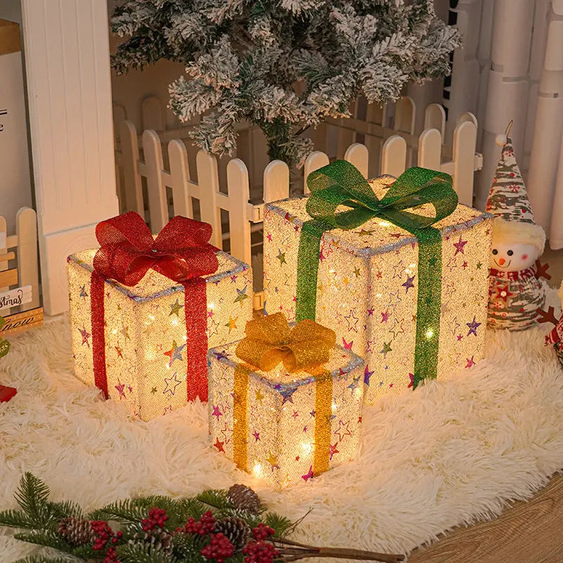 Lighted Up Outdoor Christmas Decorations | LED Gift Box Set
