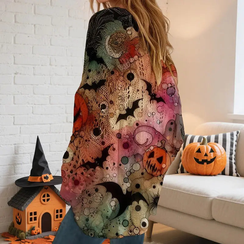 Women’s Halloween Batwing Sleeve Pumpkin Print Blouse – Casual Top