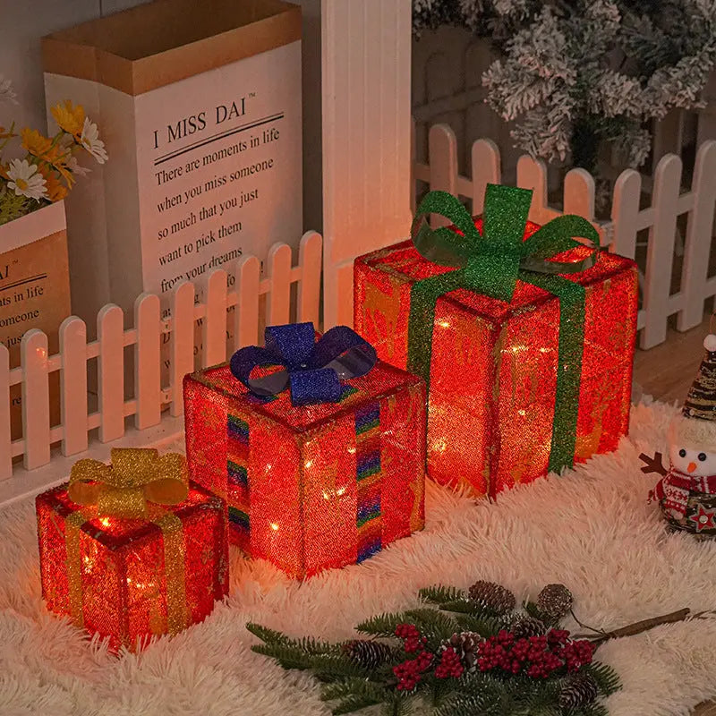 Lighted Up Outdoor Christmas Decorations | LED Gift Box Set