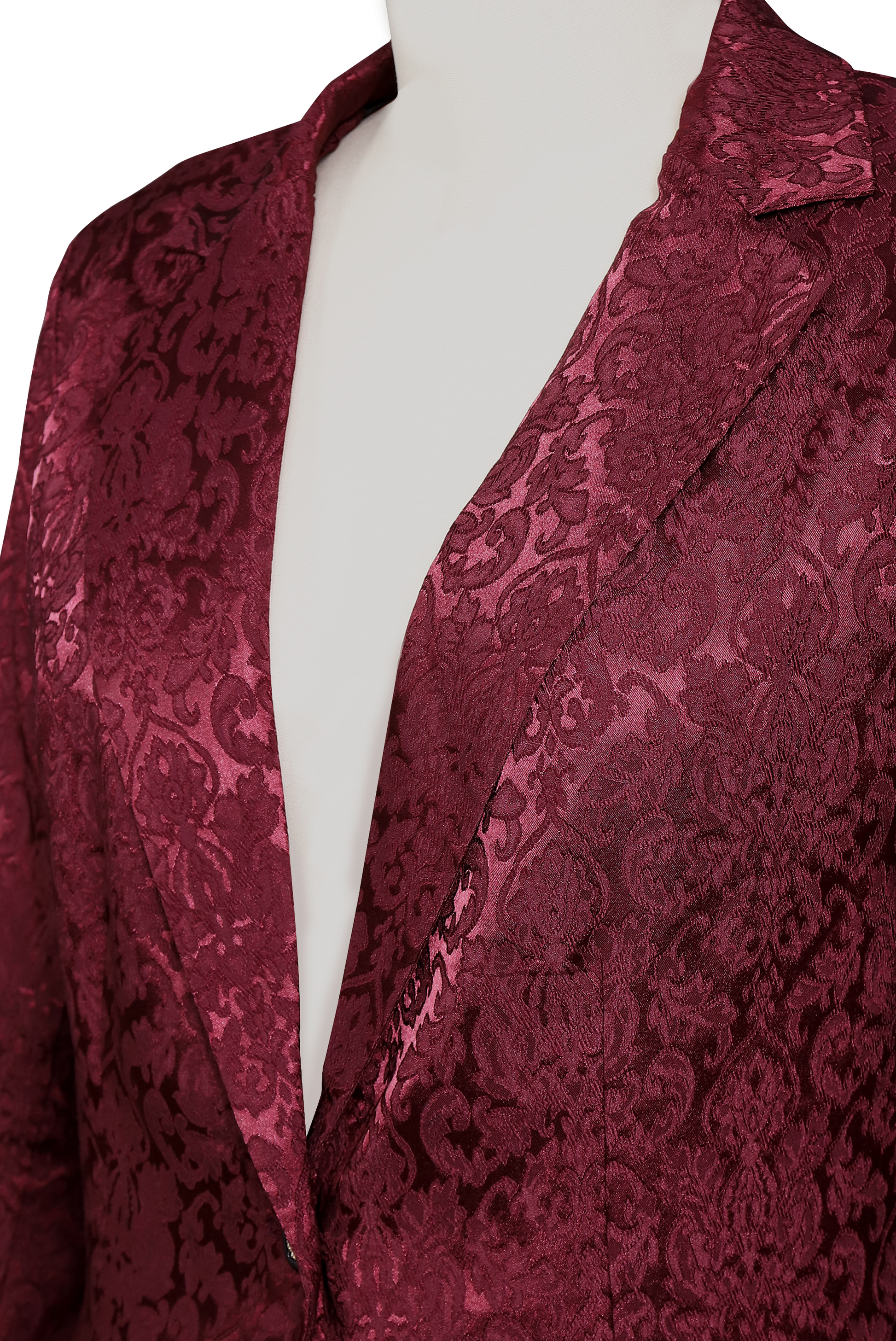 Burgundy Floral Jacquard Single Button Blazer by Merchant Mona 