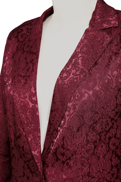 Burgundy Floral Jacquard Single Button Blazer by Merchant Mona 