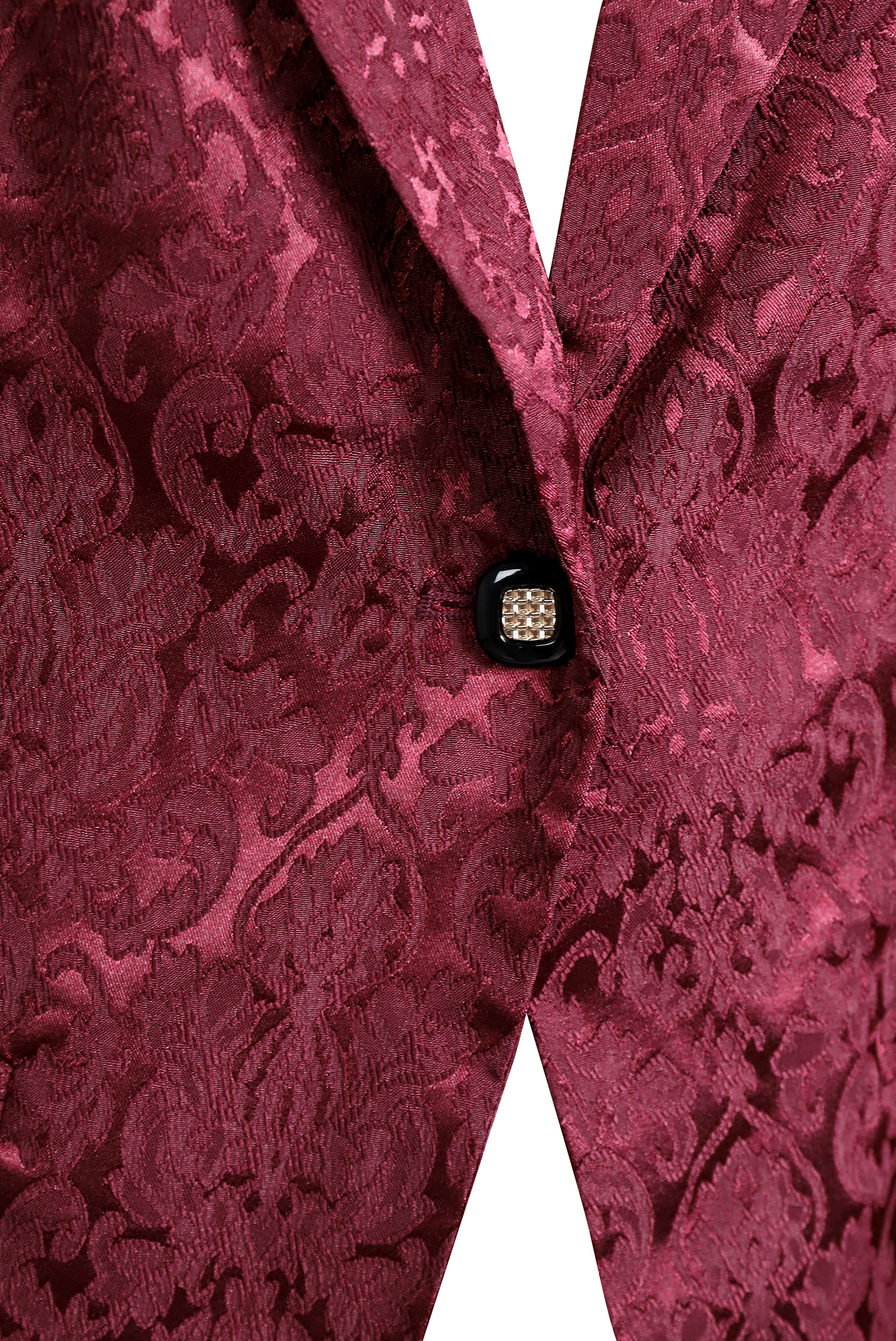 Burgundy Floral Jacquard Single Button Blazer by Merchant Mona 