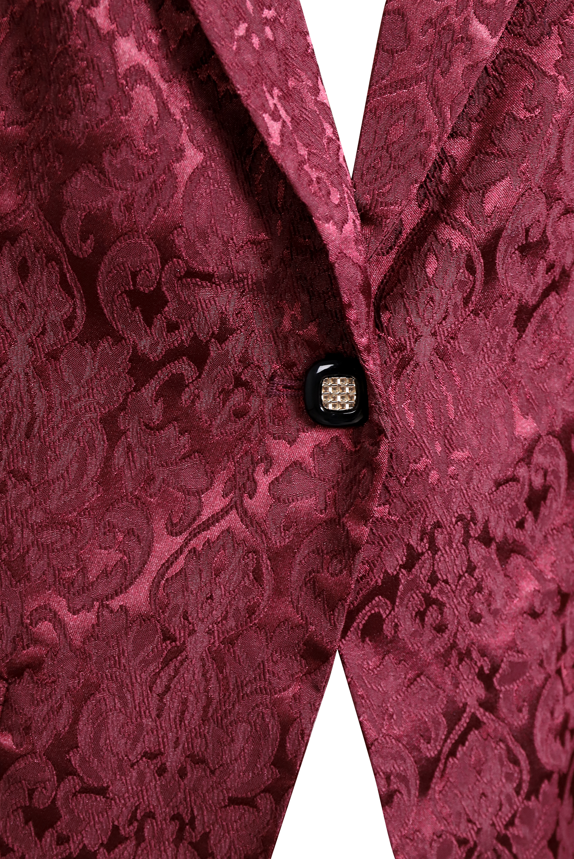Burgundy Floral Jacquard Single Button Blazer by Merchant Mona 