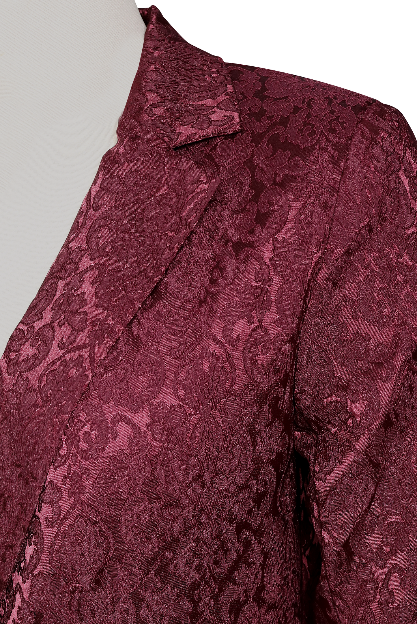 Burgundy Floral Jacquard Single Button Blazer by Merchant Mona 