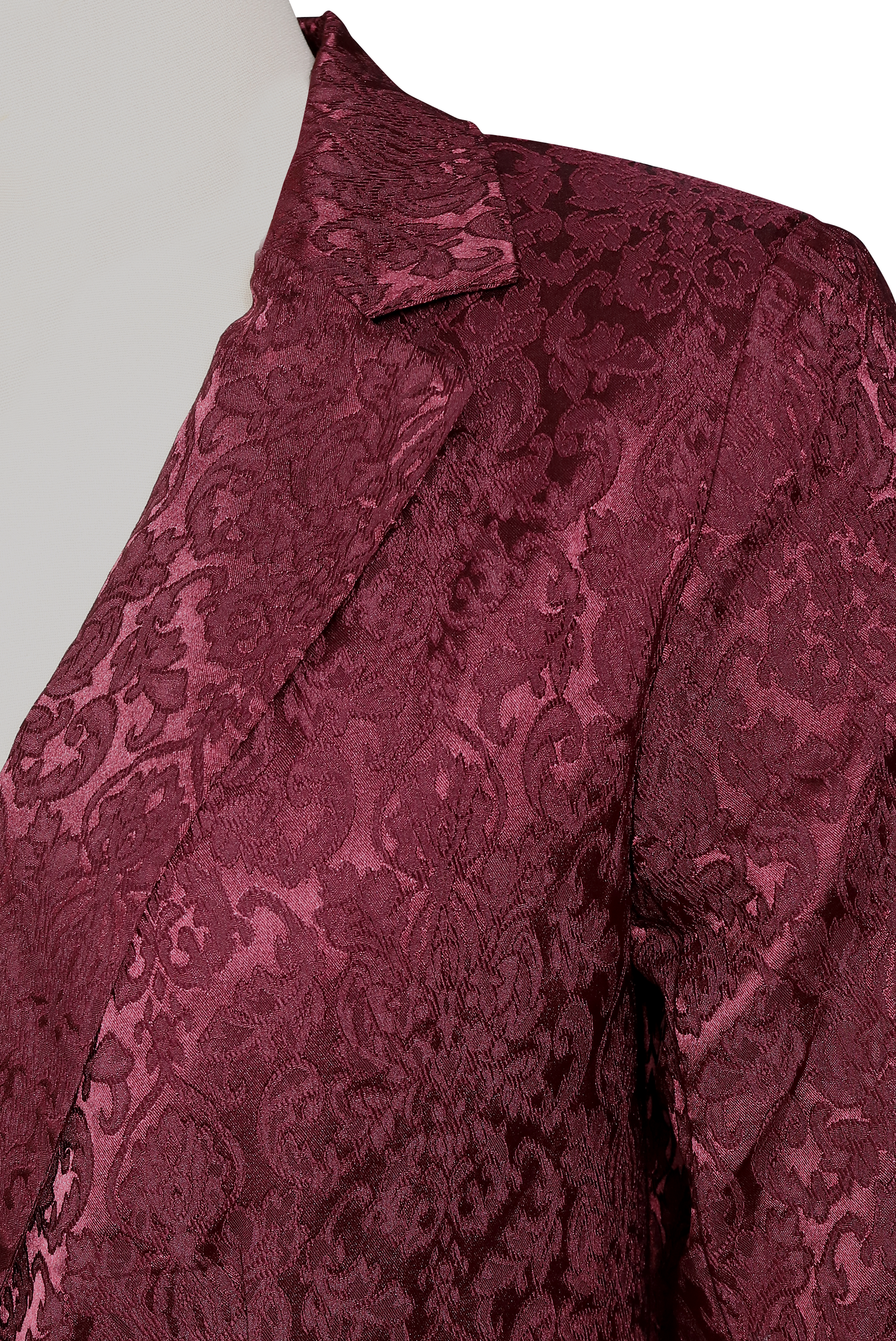 Burgundy Floral Jacquard Single Button Blazer by Merchant Mona 