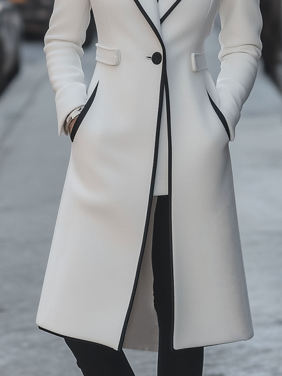 Chic Contrast Trim Long White Coat by Merchant Mona 