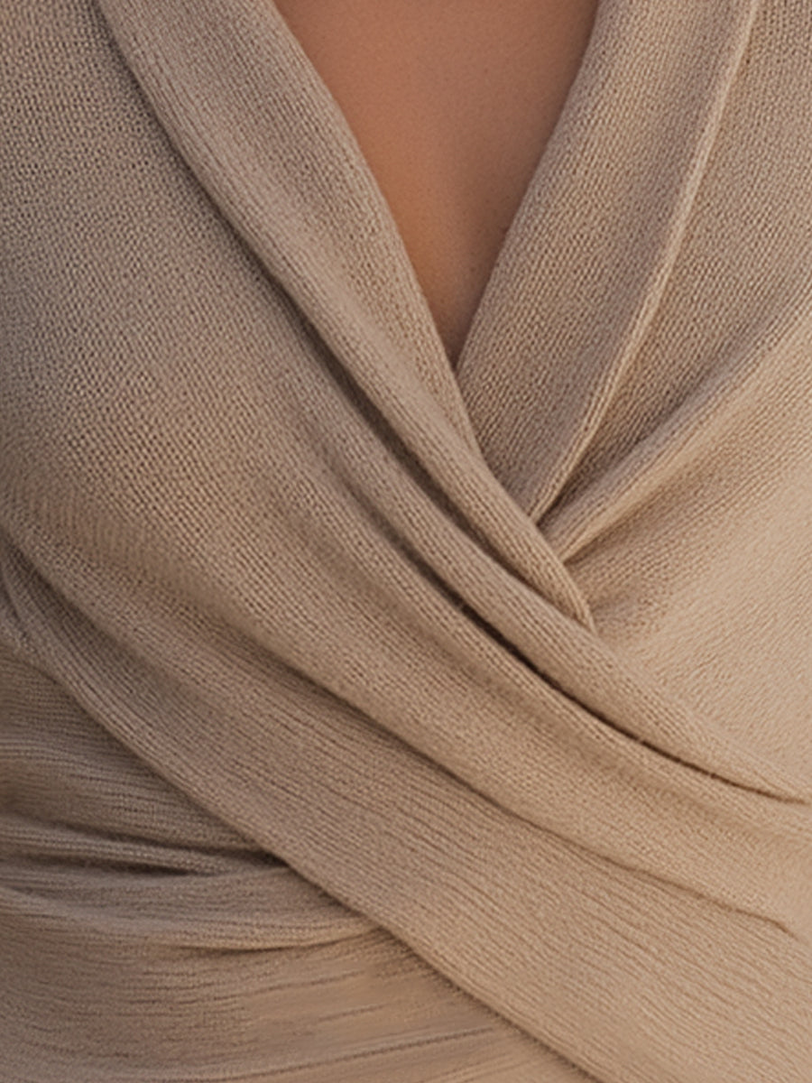 Cream Cross Wrap V-Neck Knit Top by Merchant Mon 
