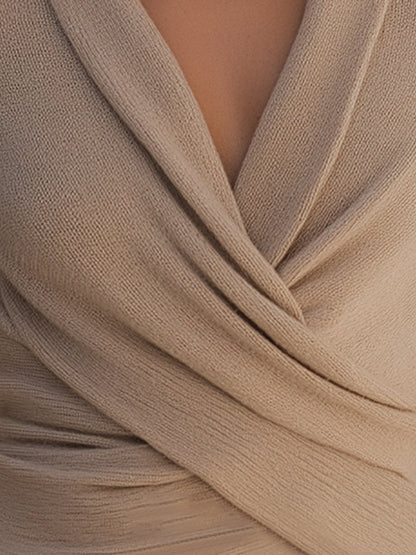 Cream Cross Wrap V-Neck Knit Top by Merchant Mon 