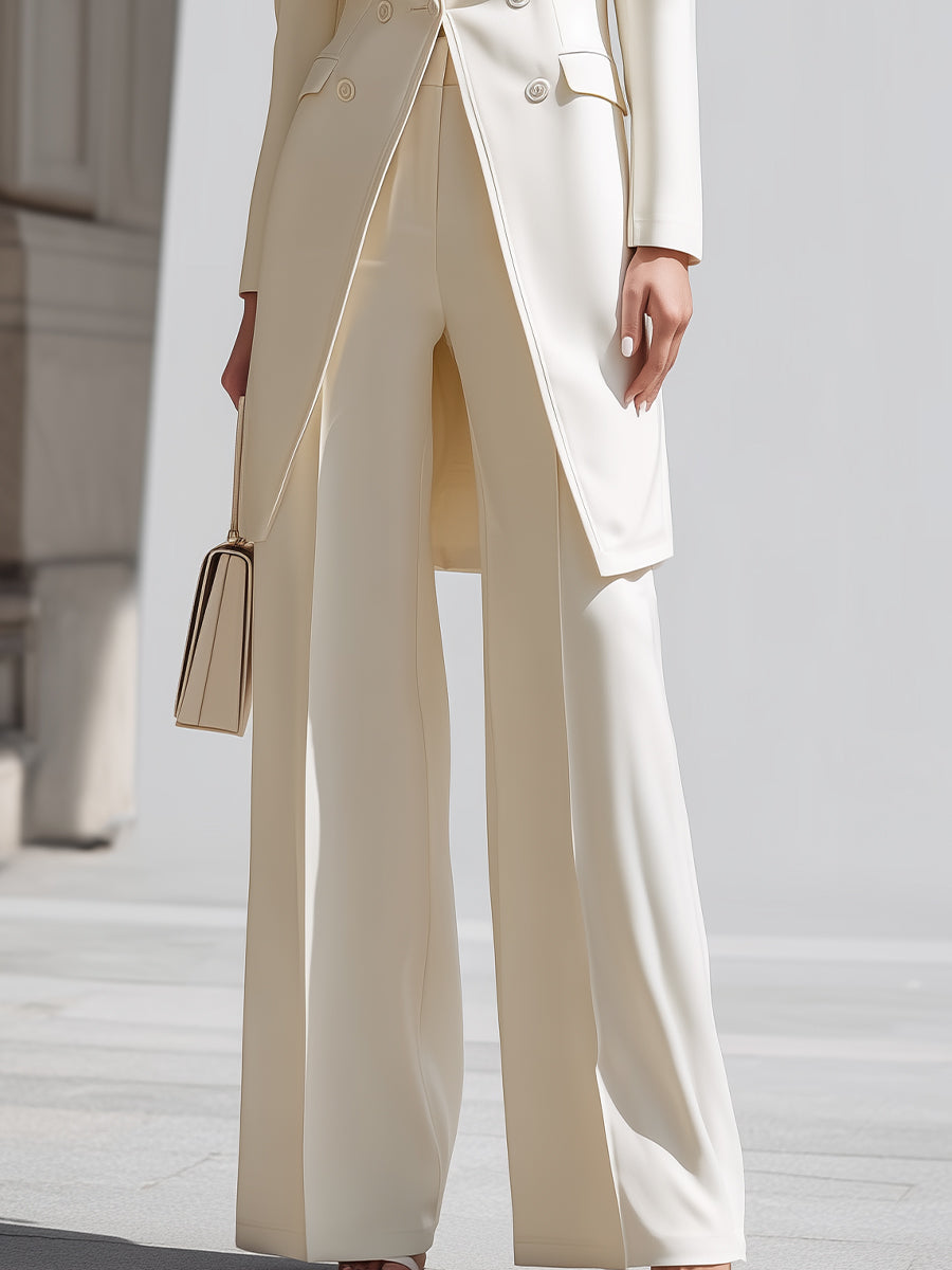 Cream Longline Blazer Wide Leg Pants Set by Merchant Mona 