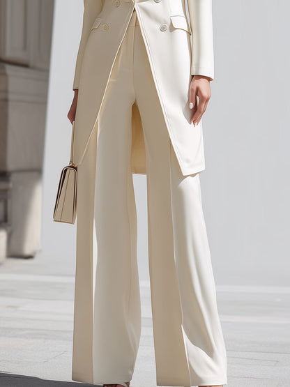 Cream Longline Blazer Wide Leg Pants Set by Merchant Mona 