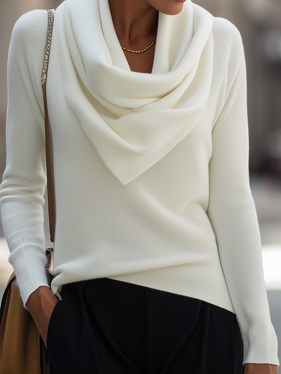 Draped Cowl Neck Long Sleeve Top by Merchant Mona 
