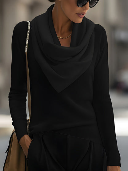 Draped Cowl Neck Long Sleeve Top by Merchant Mona 