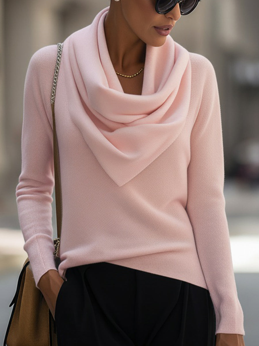 Draped Cowl Neck Long Sleeve Top by Merchant Mona 