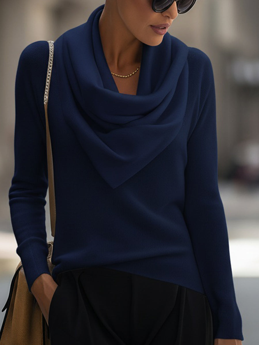 Draped Cowl Neck Long Sleeve Top by Merchant Mona 