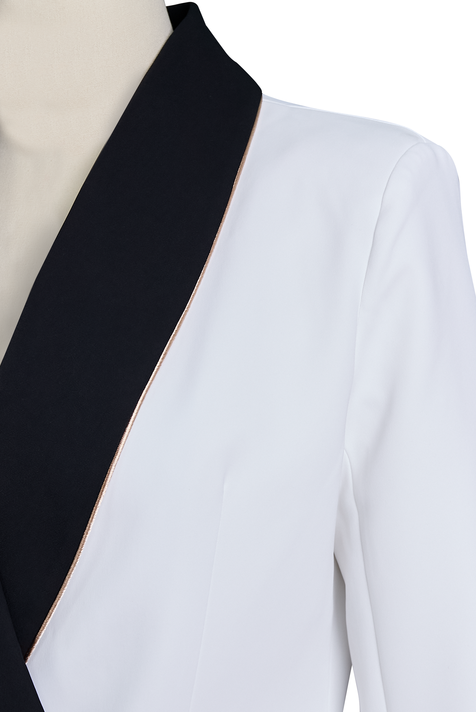Elegant White Black Contrast Lapel Blazer by Merchant Mona 
