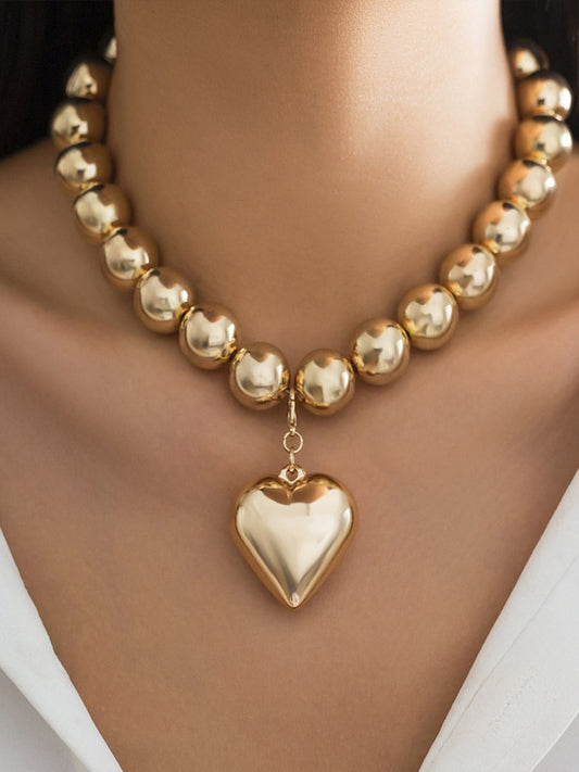 Gold Bead Chain Heart Pendant Necklace by Merchant Mona 