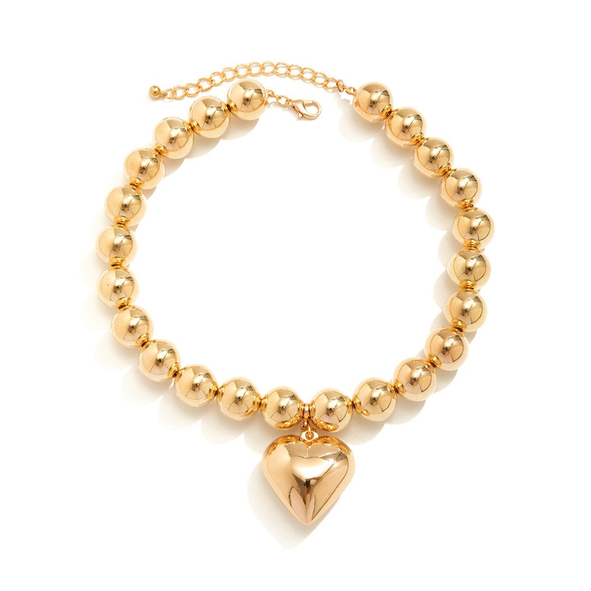 Gold Bead Chain Heart Pendant Necklace by Merchant Mona 