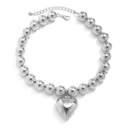 Gold Bead Chain Heart Pendant Necklace by Merchant Mona 