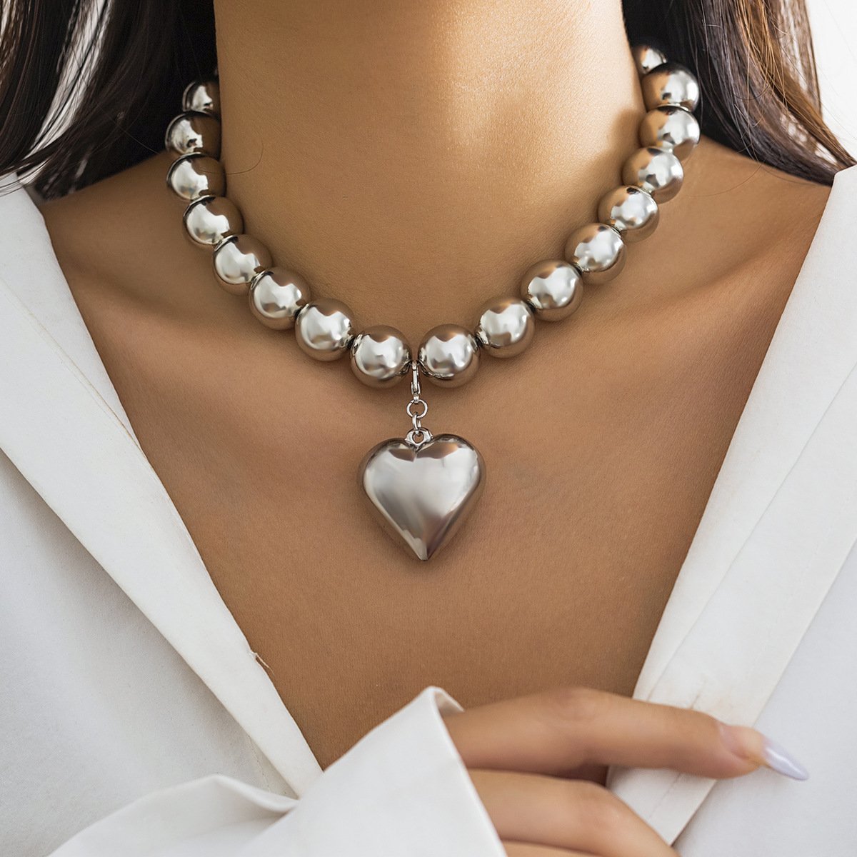Gold Bead Chain Heart Pendant Necklace by Merchant Mona 