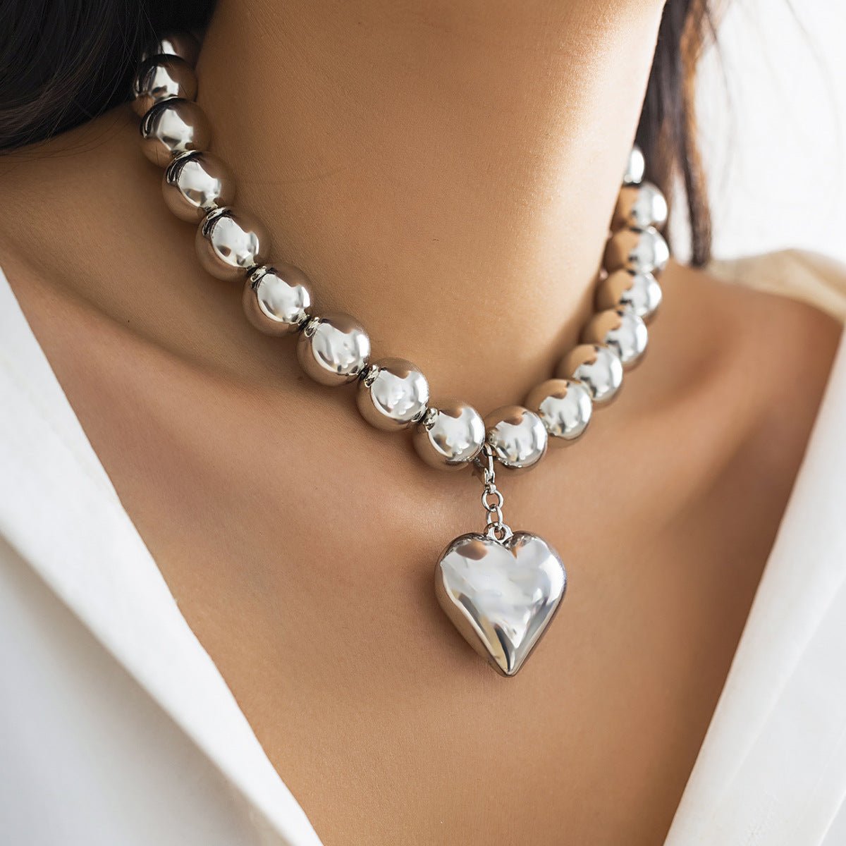 Gold Bead Chain Heart Pendant Necklace by Merchant Mona 