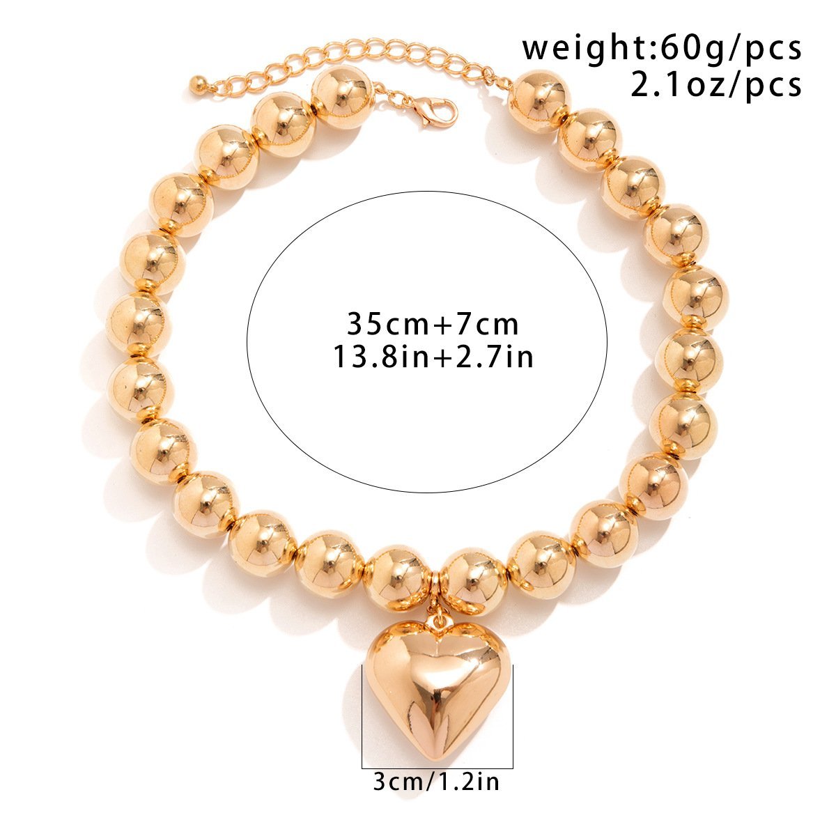 Gold Bead Chain Heart Pendant Necklace by Merchant Mona 