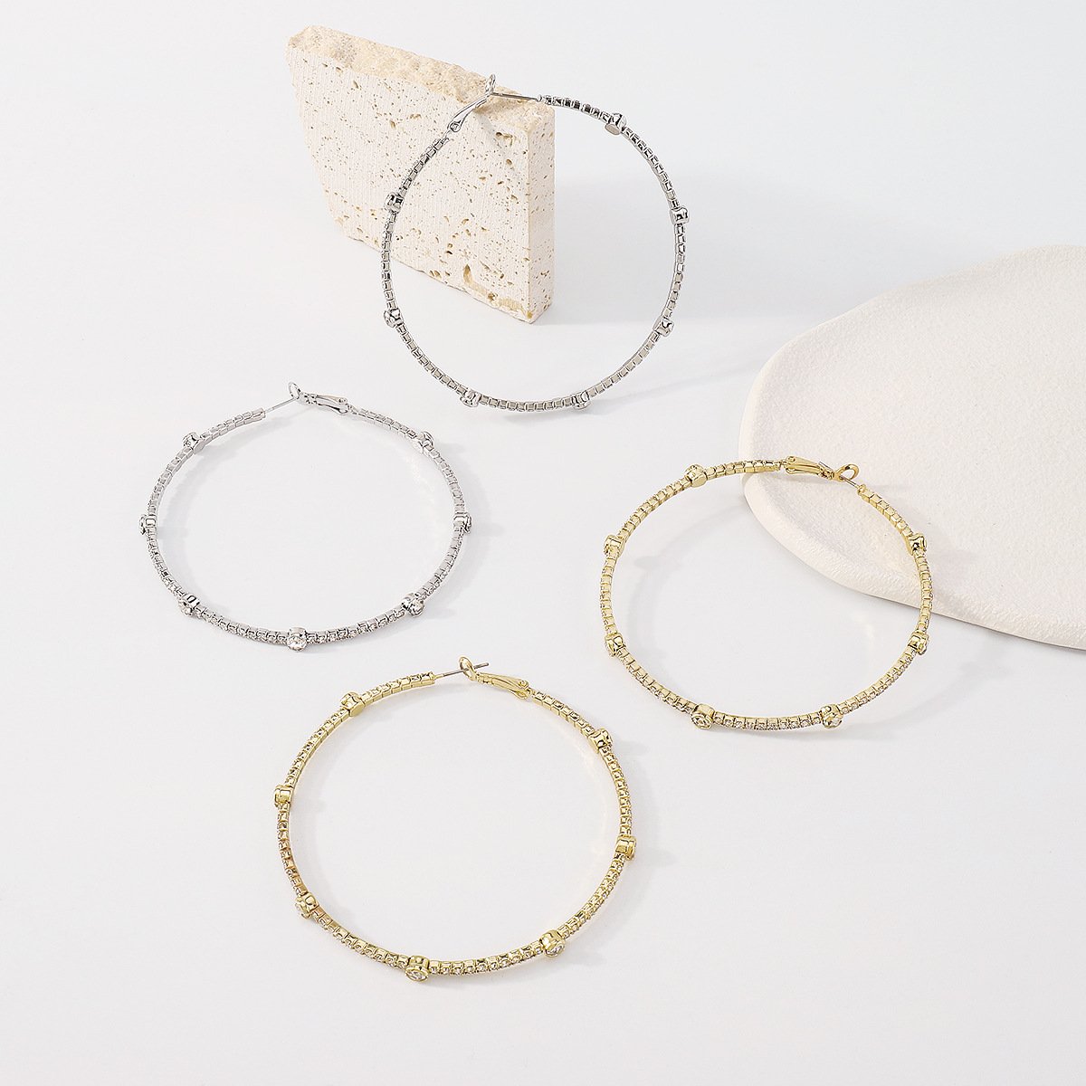 Minimalist Rhinestone Hoop Earrings by Merchant Mona 