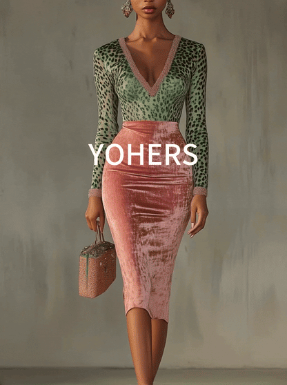 Pink Velvet Leopard Print Patchwork Dress by Merchant Mona 