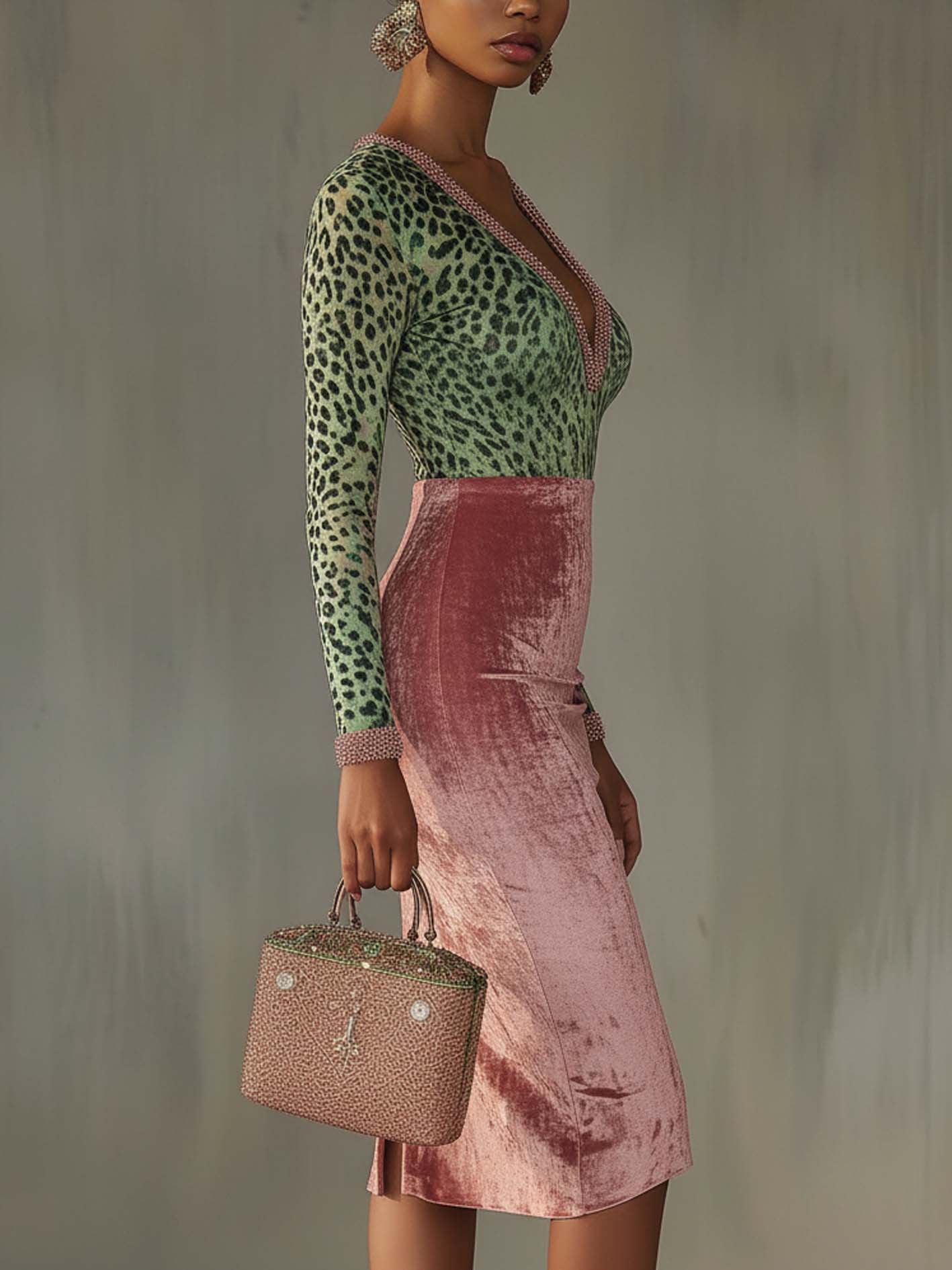 Pink Velvet Leopard Print Patchwork Dress by Merchant Mona 