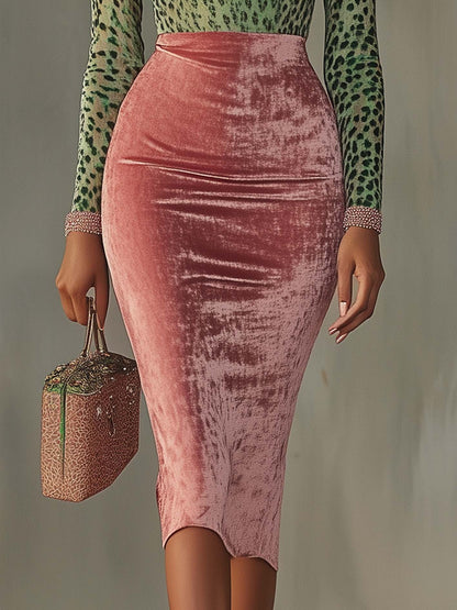 Pink Velvet Leopard Print Patchwork Dress by Merchant Mona 