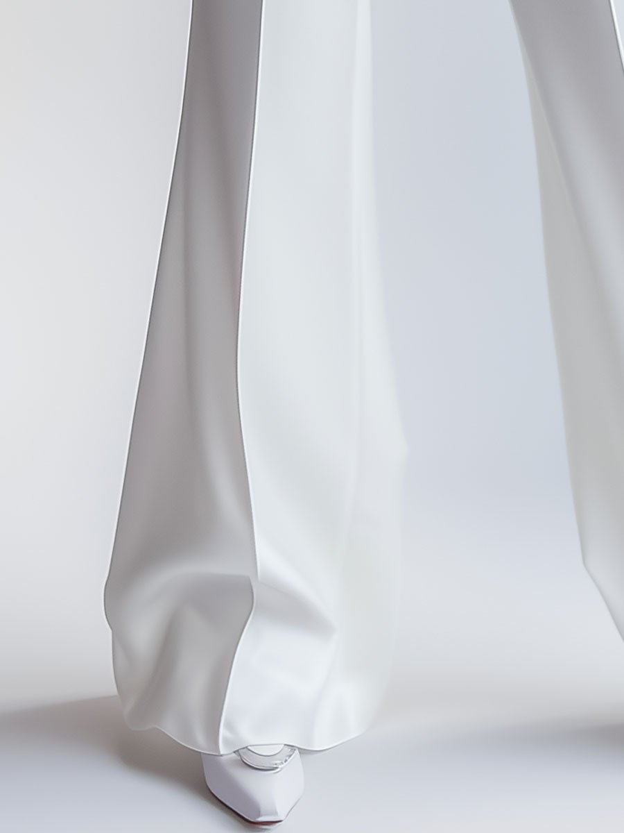 White High Waist Wide Leg Flare Pants by Merchant Mona 