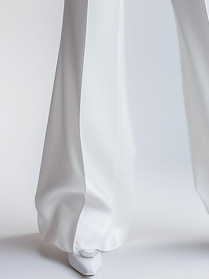 White High Waist Wide Leg Flare Pants by Merchant Mona 