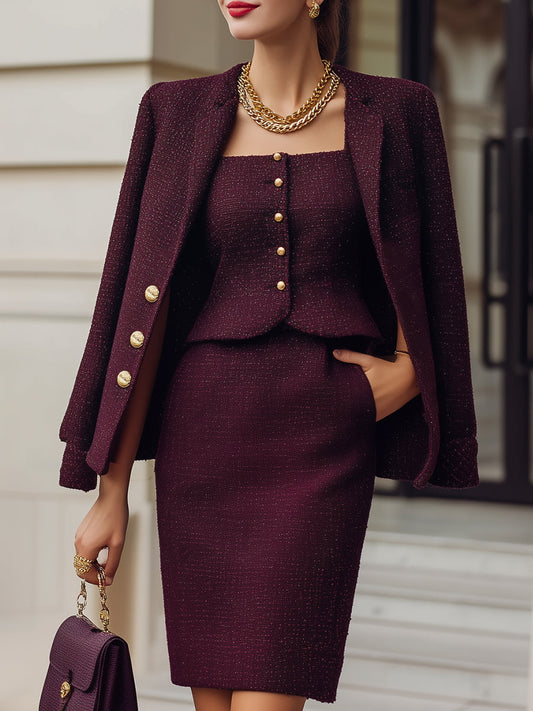 Wine Sparkle Tweed Cape 3-Piece Power Set by Merchant Mona 