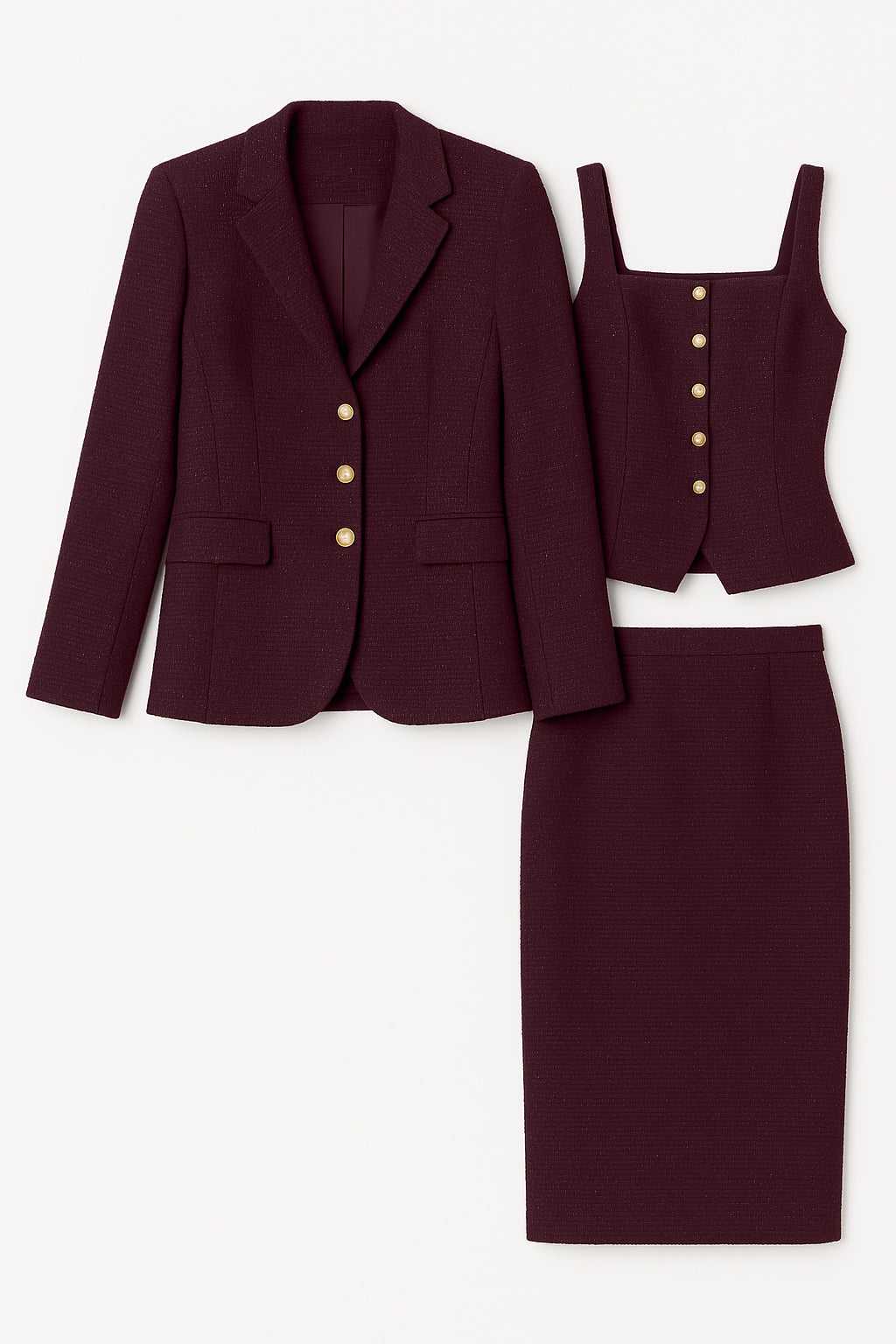 Wine Sparkle Tweed Cape 3-Piece Power Set by Merchant Mona 
