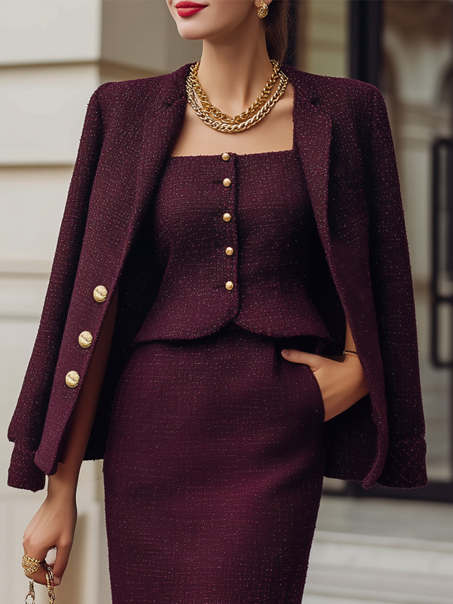 Wine Sparkle Tweed Cape 3-Piece Power Set by Merchant Mona 