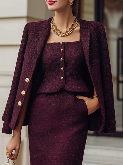 Wine Sparkle Tweed Cape 3-Piece Power Set by Merchant Mona 