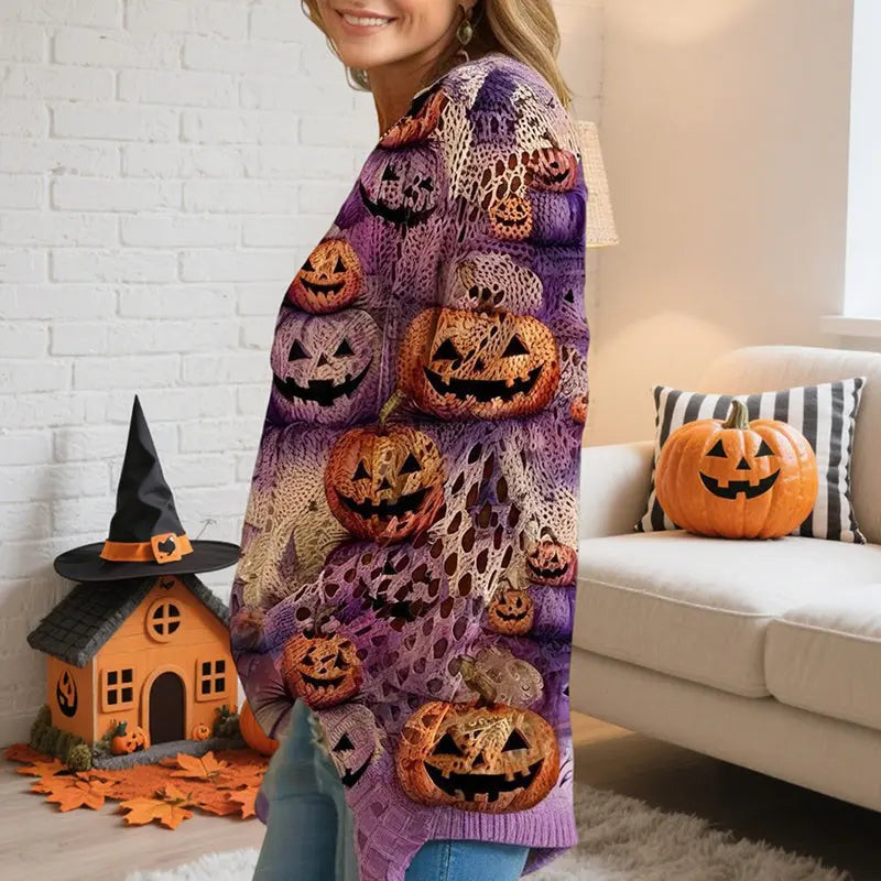 Women’s Halloween Batwing Sleeve Pumpkin Print Blouse – Casual Top