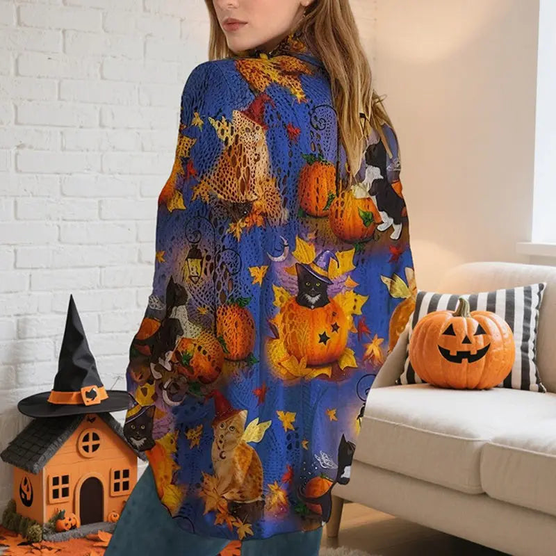 Women’s Halloween Batwing Sleeve Pumpkin Print Blouse – Casual Top