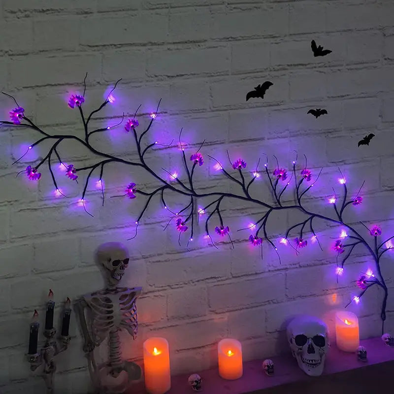 Halloween LED Willow Vine String Lights – Bat & Pumpkin Decoration
