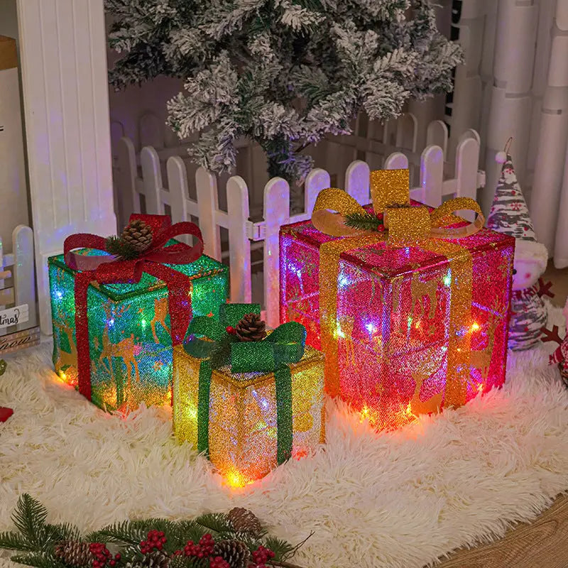 Lighted Up Outdoor Christmas Decorations | LED Gift Box Set
