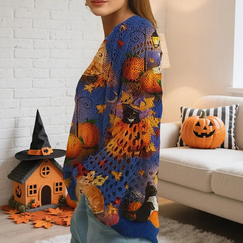 Women’s Halloween Batwing Sleeve Pumpkin Print Blouse – Casual Top