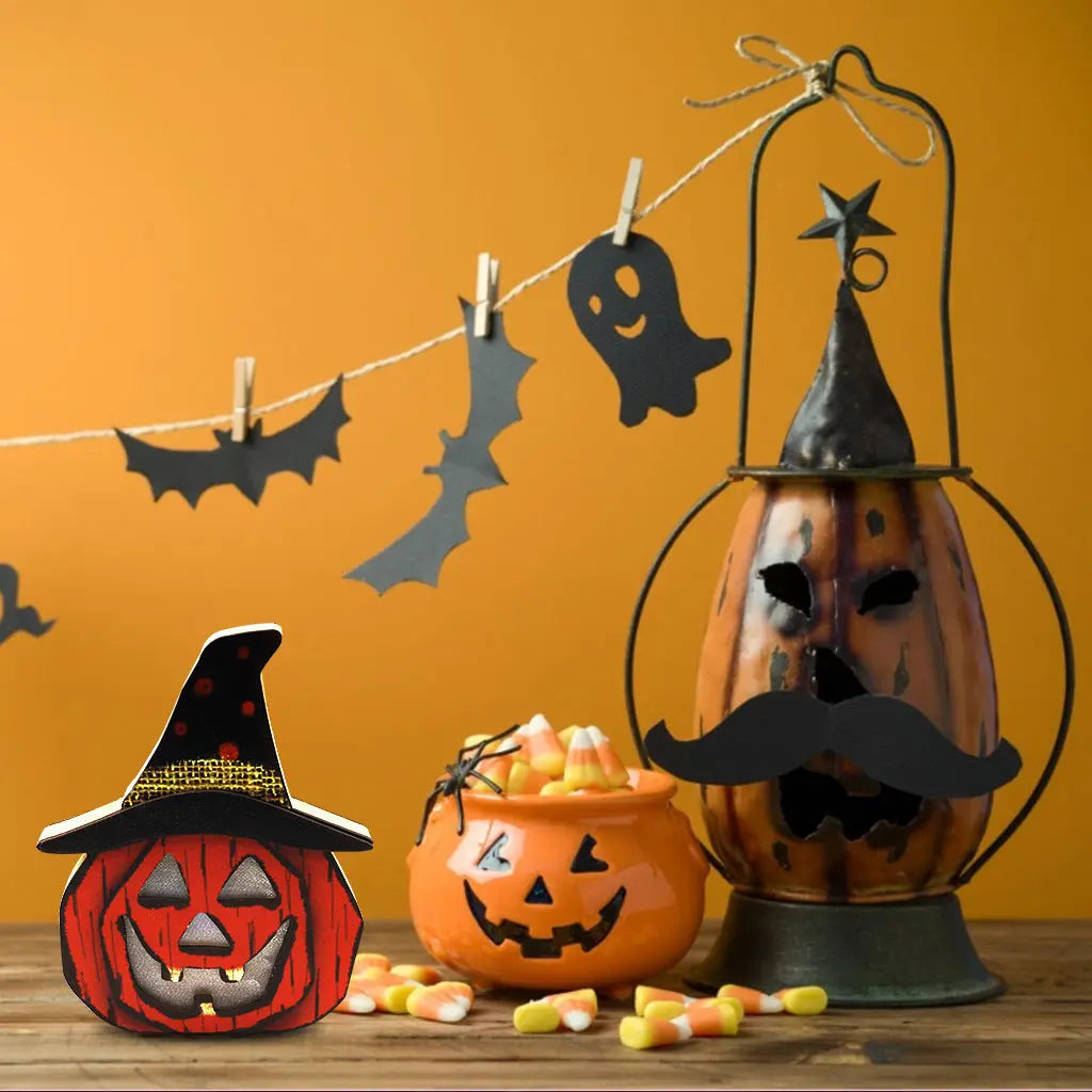 Halloween Wooden Pumpkin Lamp Creative Unique Festaan Décor